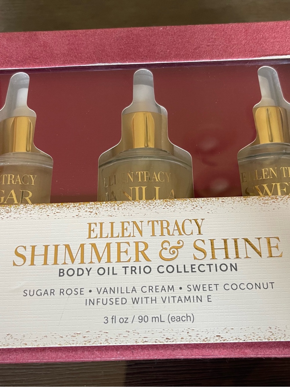 Ellen Tracy Shimmer & Shine Body Oil Trio - Pink and Gold Accents